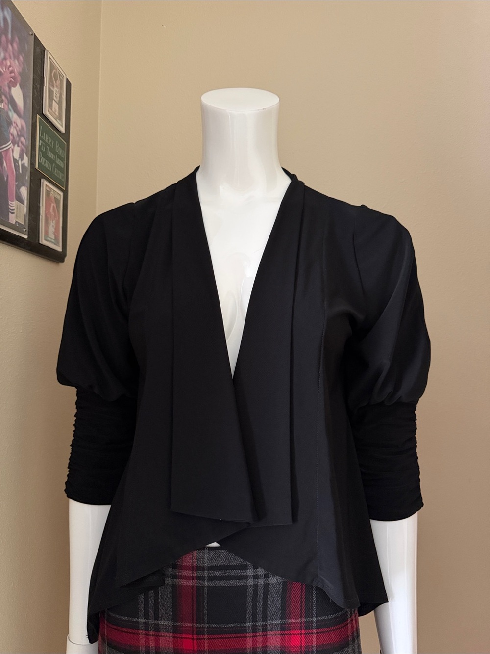 Black Draped Front open cardigan with Puff Sleeves, size 6